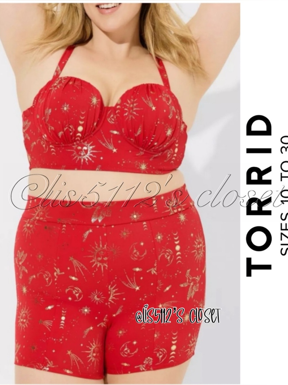 Torrid Red Celestial Space Ruched Bikini Top & Swim Shorts Swimsuit SET 1X 2X